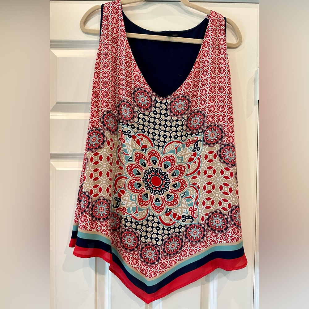 Red and Blue Patterned Top